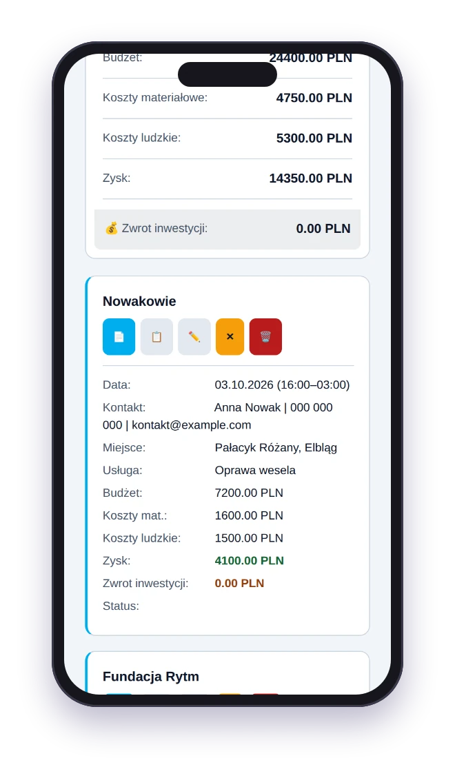Lista wydarzeń na telefonie